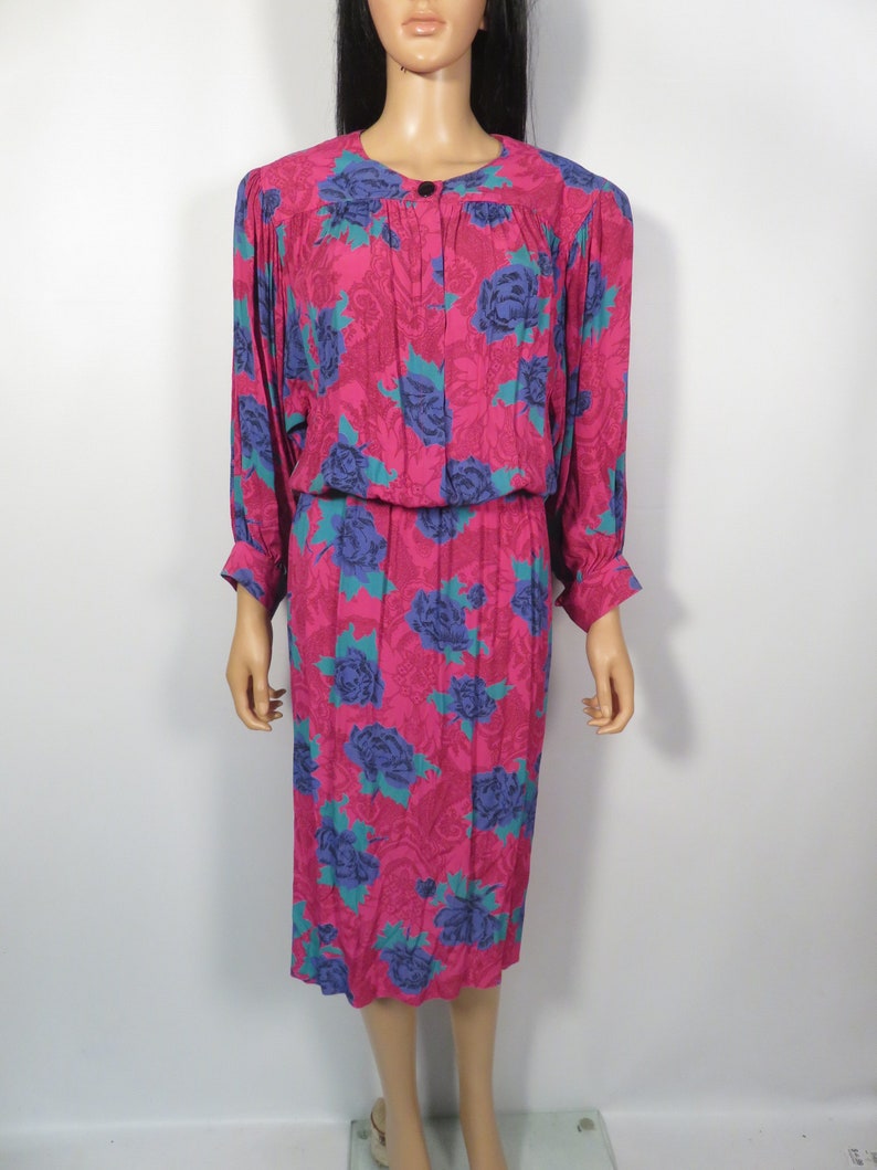 Vintage 80s Rose Print Secretary Dress Size S image 2