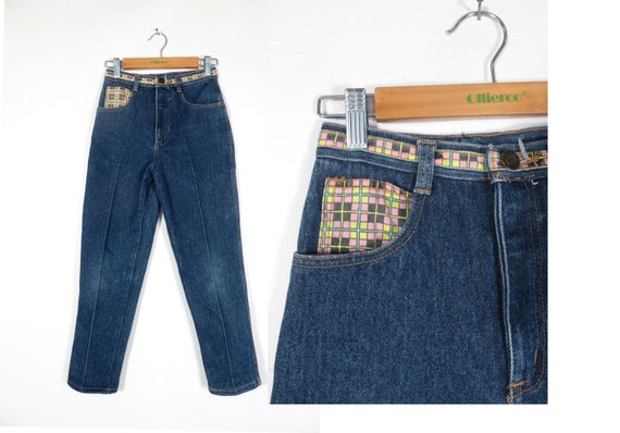 Vintage 80s/90s Girls High Waist Denim Tapered Le… - image 1