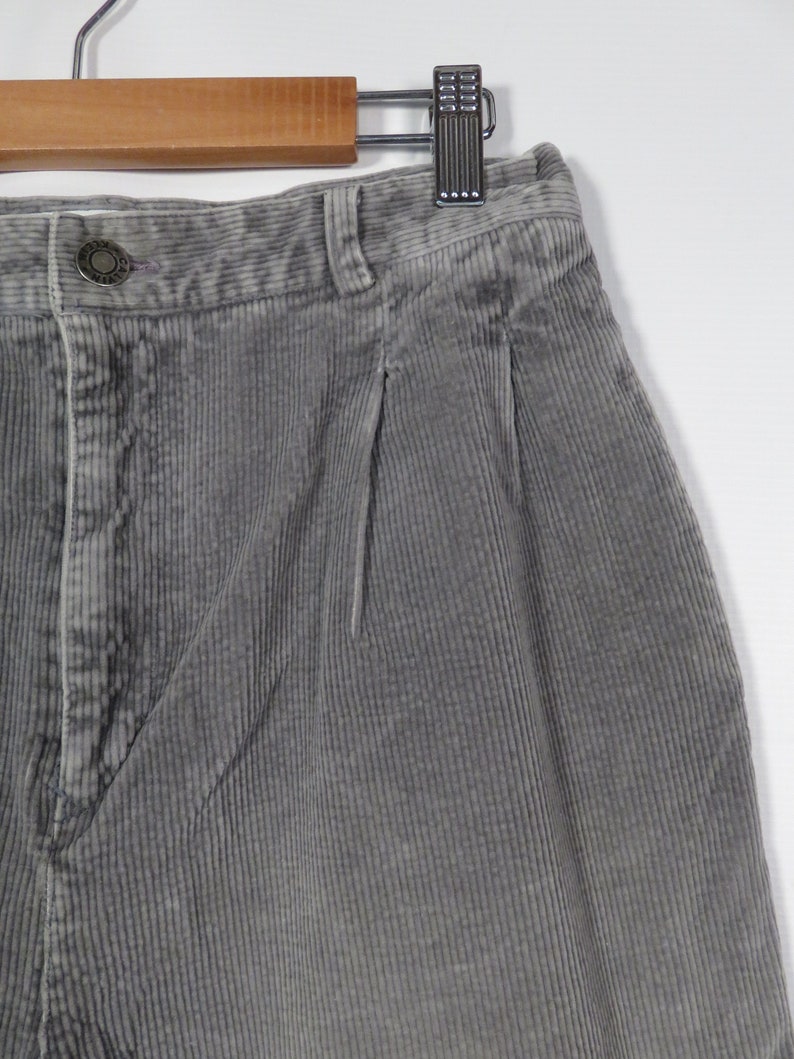 Vintage 90s Calvin Klein High Waist Pleat Front Slate Gray Corduroy Trouser Pants Size 27 x 25 Short image 3