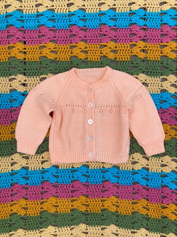 Vintage Kids Peach Hand Knit Cardigan Size 2T