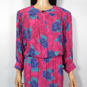 Vintage 80s Rose Print Secretary Dress Size S image 5