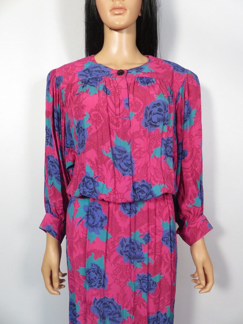 Vintage 80s Rose Print Secretary Dress Size S image 5