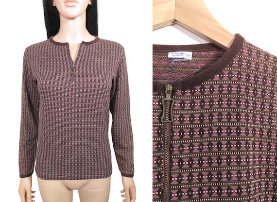 Vintage 60s/70s Geometric Print Long Sleeve Quart