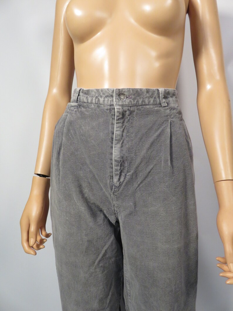 Vintage 90s Calvin Klein High Waist Pleat Front Slate Gray Corduroy Trouser Pants Size 27 x 25 Short image 9