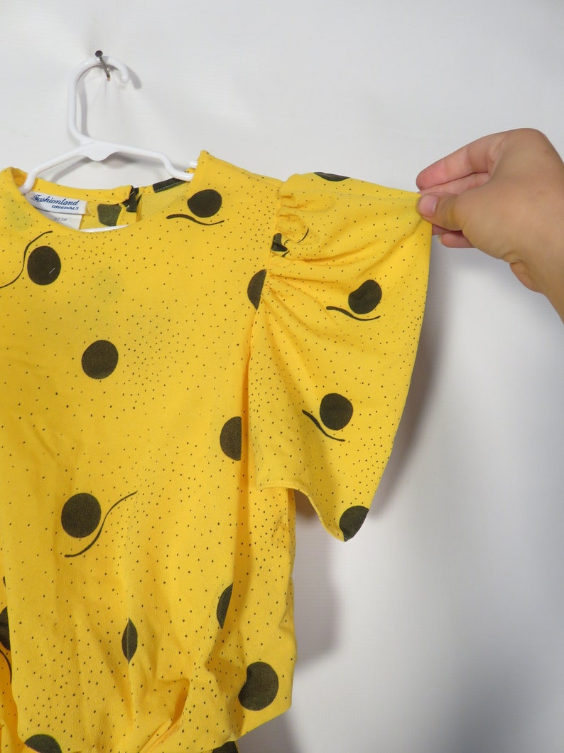 Vintage 80s Kids Yellow Polka Dot Dress Union Made Size 8 image 3