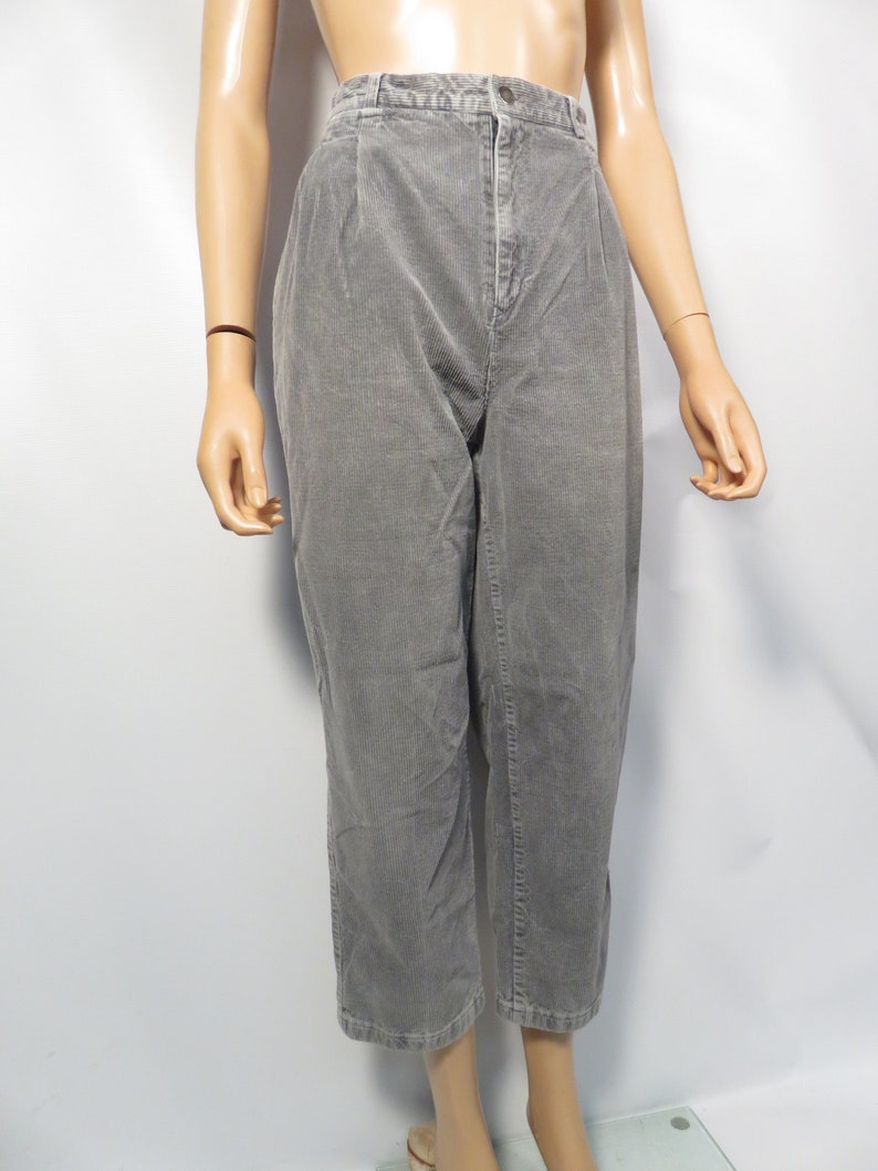 Vintage 90s Calvin Klein High Waist Pleat Front Slate Gray Corduroy Trouser Pants Size 27 x 25 Short image 10