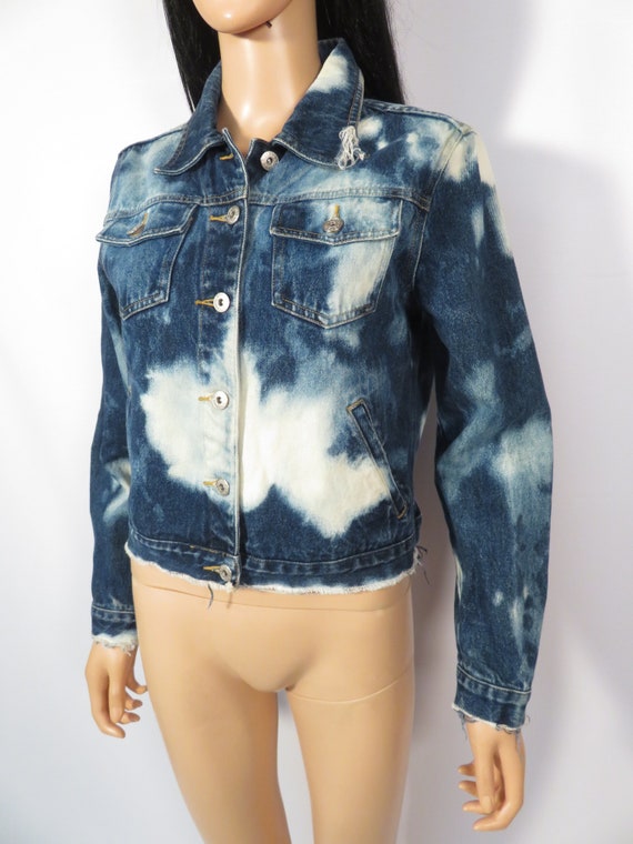 Vintage 90s Bleach Out Cropped Denim Jacket Size … - image 8
