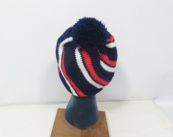Vintage 70s Kids Red White and Blue Striped Beanie With  display picture 3