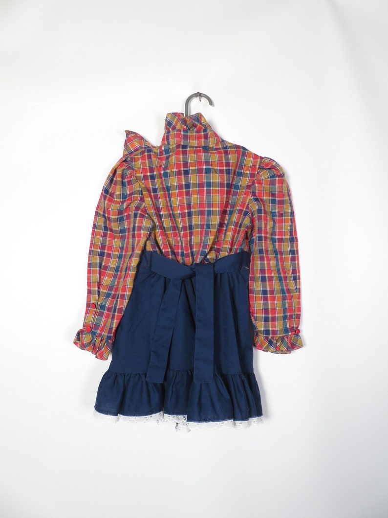 Vintage 70s Girls Fall Tone Frilly Plaid Square Dance Prairie Dress Made In USA Size 4T image 8