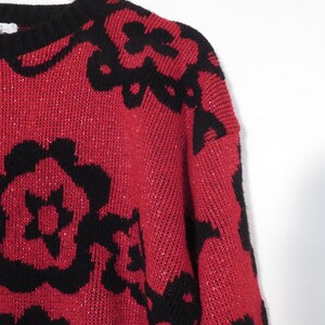 Vintage 80s Red Floral Sparkle Sweater Made In USA Size L image 3
