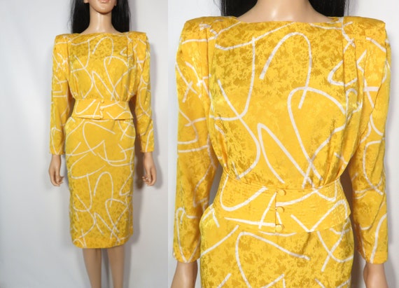 Vintage 80s Lightweight Squiggle Print Dress Size… - image 1