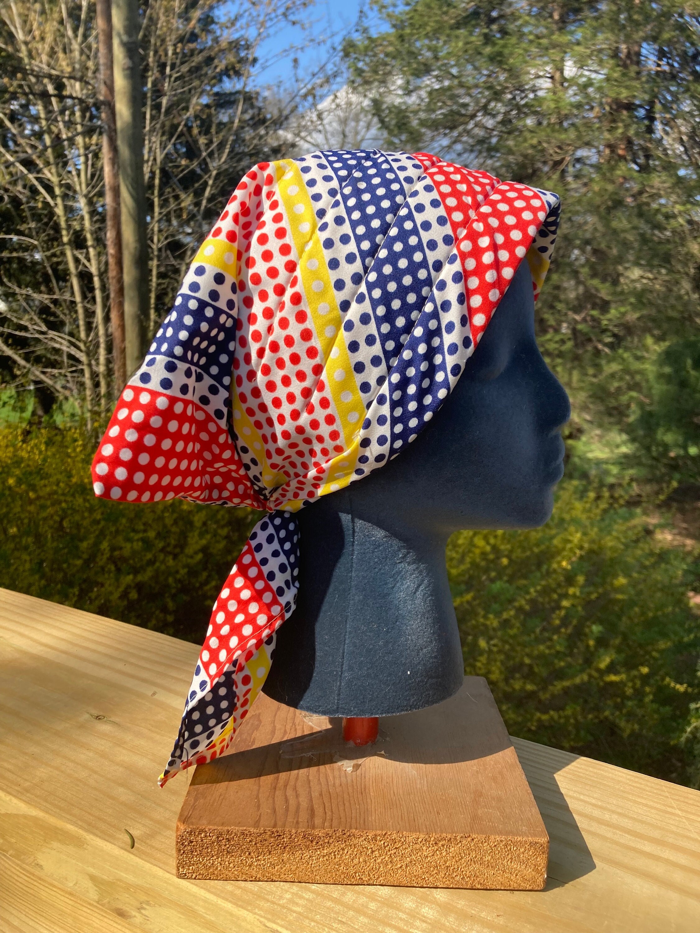 Lot of 3 Vintage 60s/70s Triangle Head Scarves Bandanas Polka Dot Striped Print Red Polka Dot Bandana | The Inkabilly Emporium main image 3