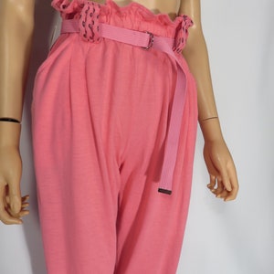 Vintage 80s High Waist Hot Pink Elastic Waist Comfy Belted Loungewear Pants Size M image 9