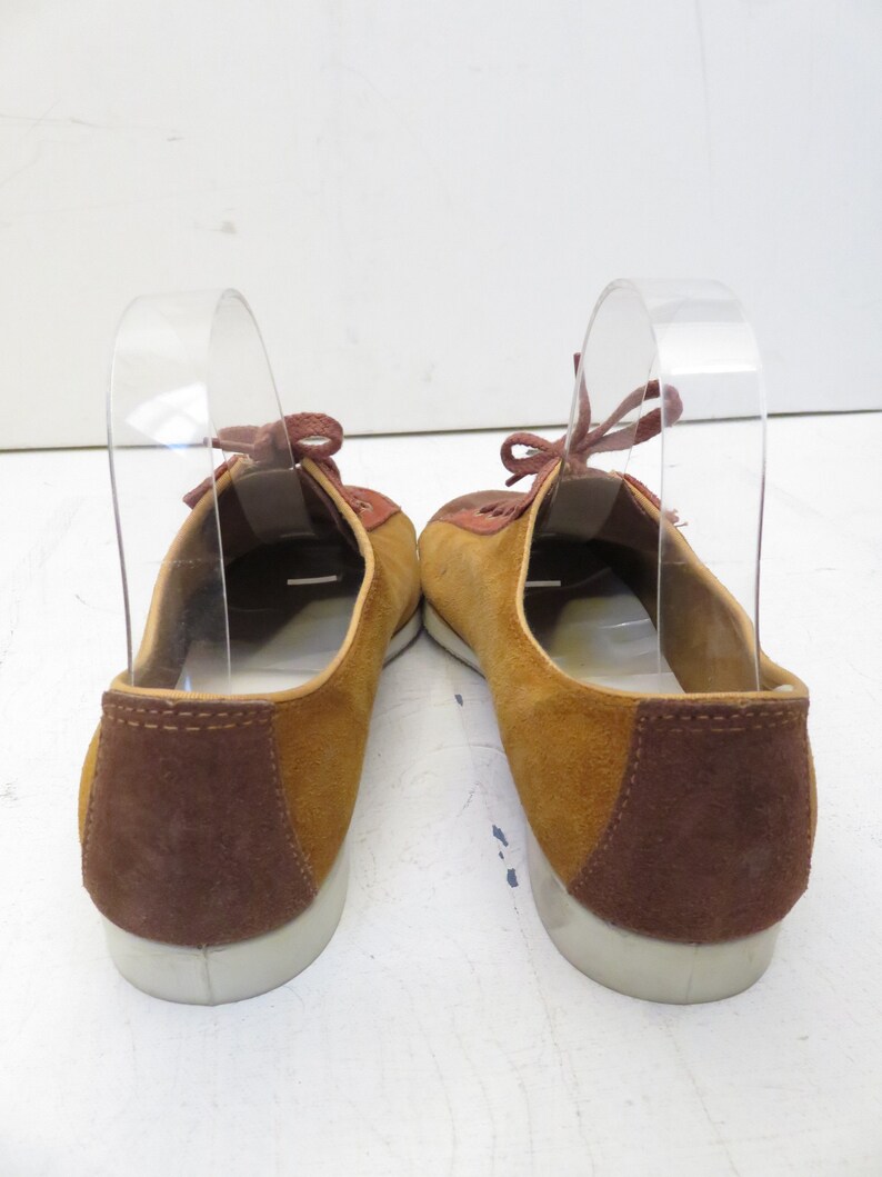 Vintage 70s Tri Tone Suede Lace Up Color Block Bowling Shoes Size 9