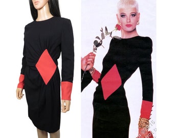 Vintage Valentino Designer 1986 Red Diamond Dress Size S