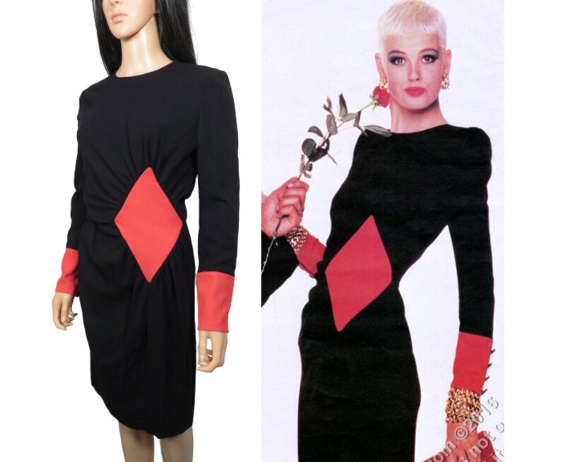 Vintage Valentino Designer 1986 Red Diamond Dress Size S image 1