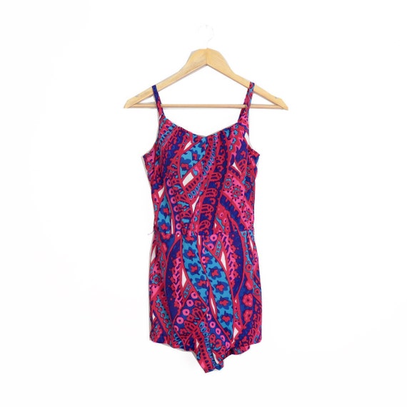 Vintage 60s Neon Paisley Print Bathing Suit Play S