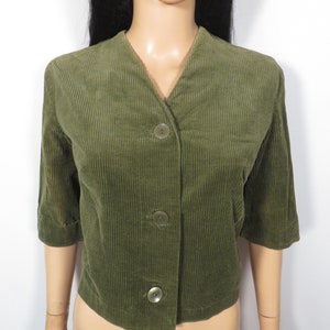 Vintage 60s Olive Green Cropped Corduroy Jacket With Half Sleeves Size M image 7