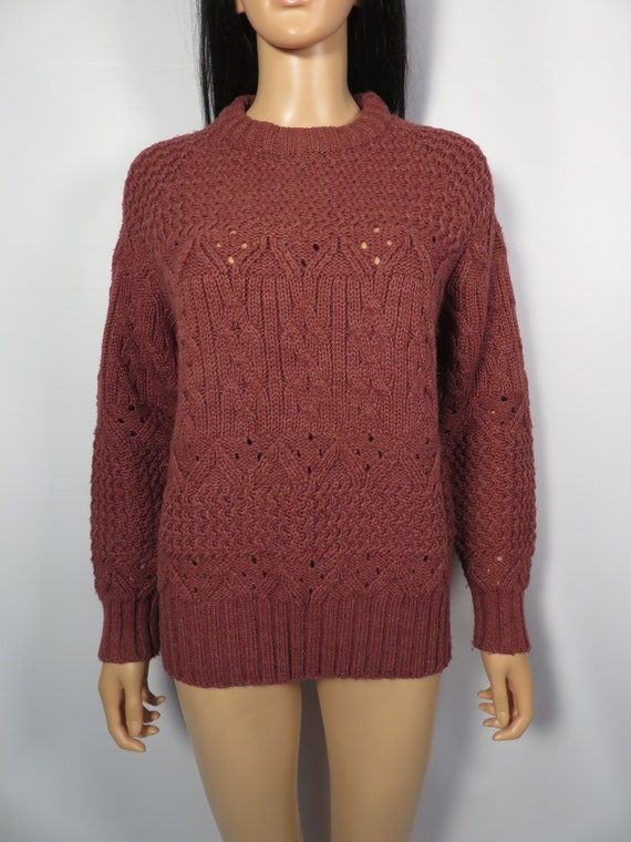 Vintage 70s Earthy Burgundy Tone Cable Knit Sweat… - image 3