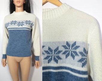 Vintage 70s Snowflake Ski Sweater Size S