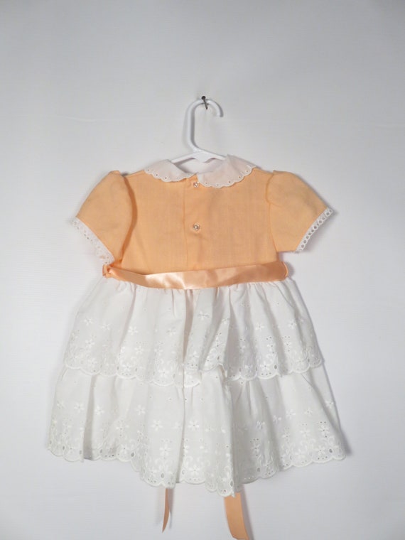 Vintage 70s Girls Apricot 2 Tier Eyelet Lace Pete… - image 4