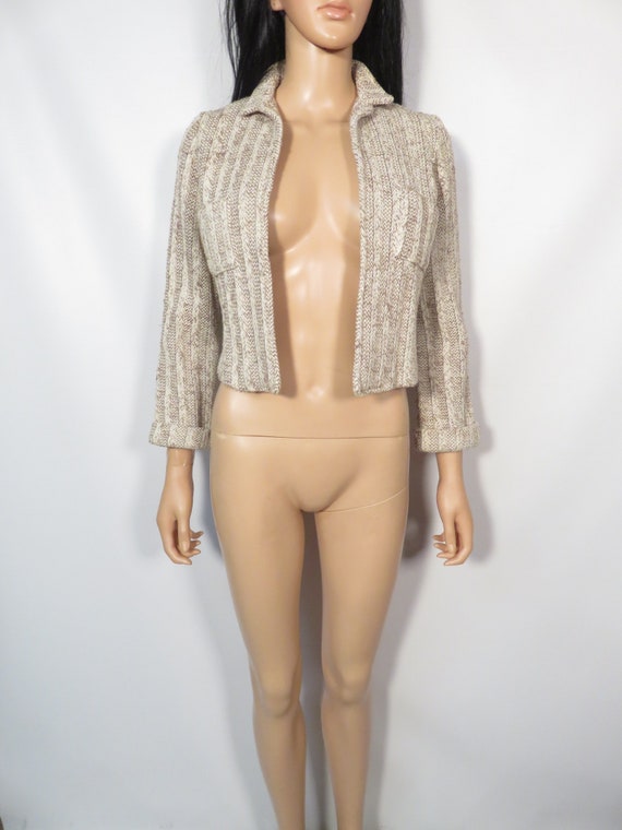 Vintage 70s Oatmeal Woven Cropped Lightweight Jac… - image 9