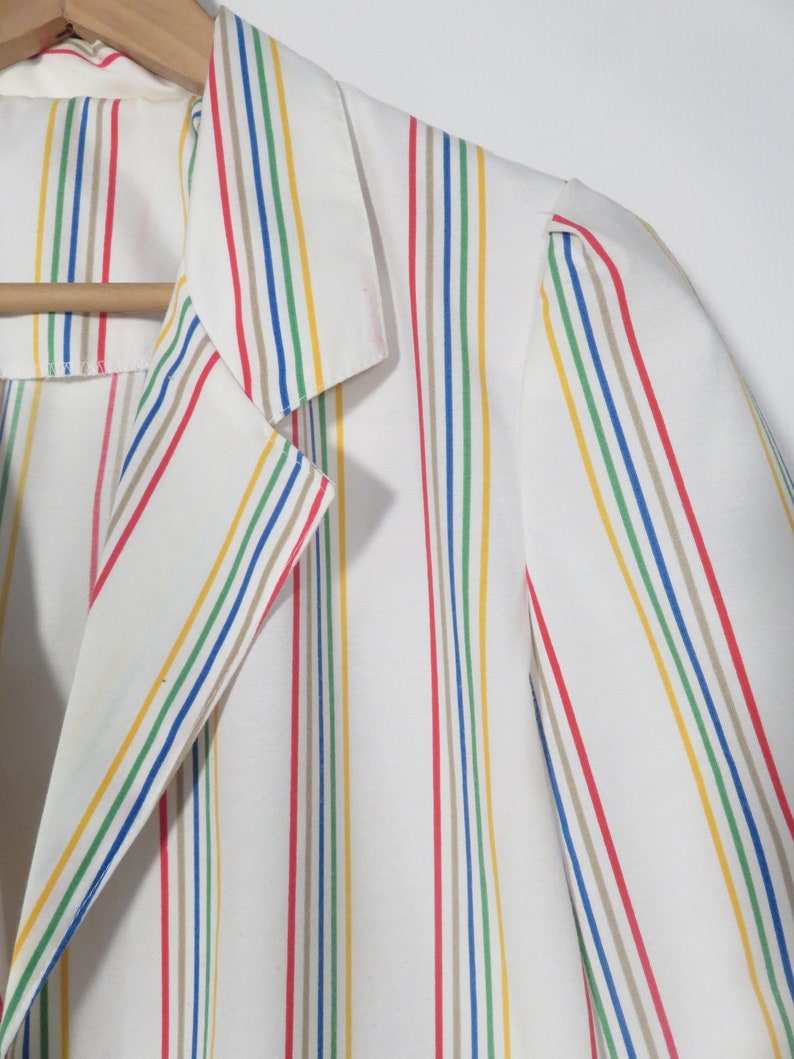 Vintage 80s Rainbow Stripe Lightweight Cotton Blazer Size M/L image 3