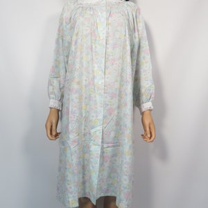 Vintage 80s Pastel Spring Floral Peter Pan Collar Button Front Nightgown Dress Made In USA Size S/M image 9