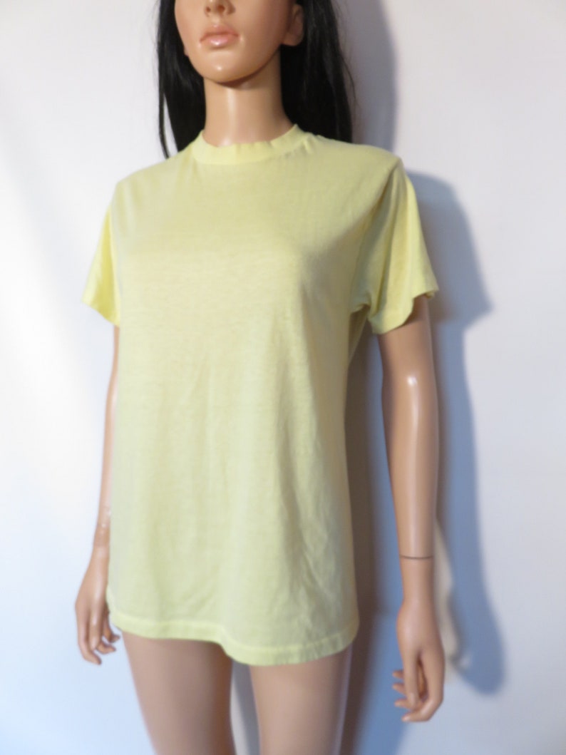 Vintage 70s Super Soft Worn In Pastel Yellow Tshirt Made In USA Size M image 7
