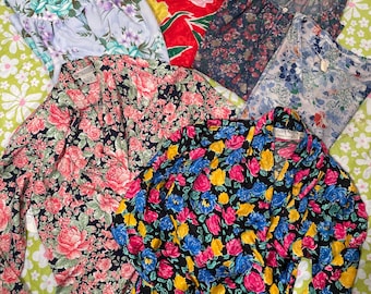 Vintage 70's Thru 90's Wholesale 6 Floral Blouses Lot Including Silk Reseller Bundle Sizes S-XL
