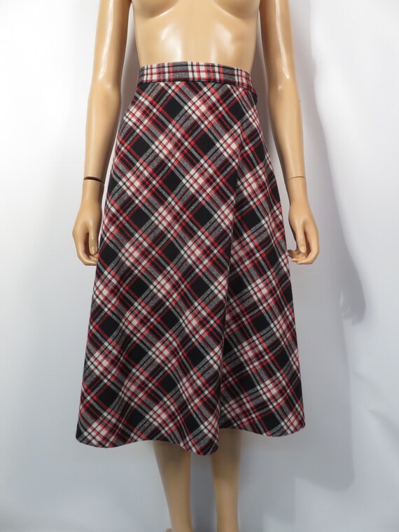 Vintage 70s Black Red And White Plaid High Waist … - image 5