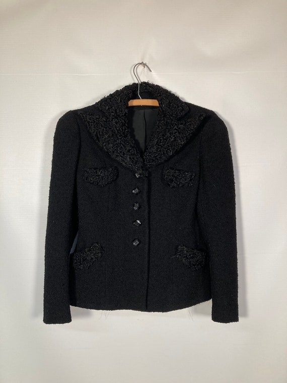 Vintage 40s Black Curly Lamb Tailored Blazer Size… - image 6