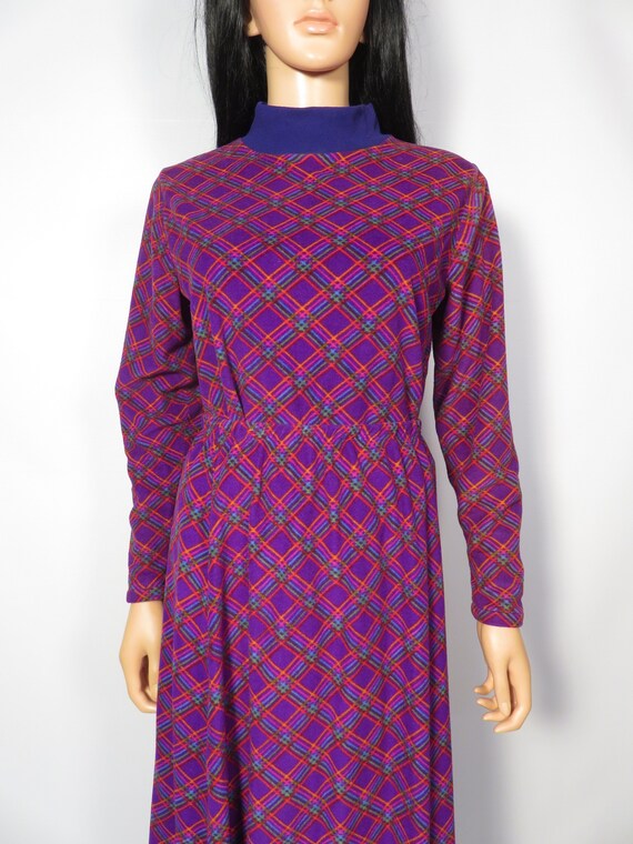 Vintage 70s Rainbow Plaid Fuzzy Purple Skirt Set … - image 7