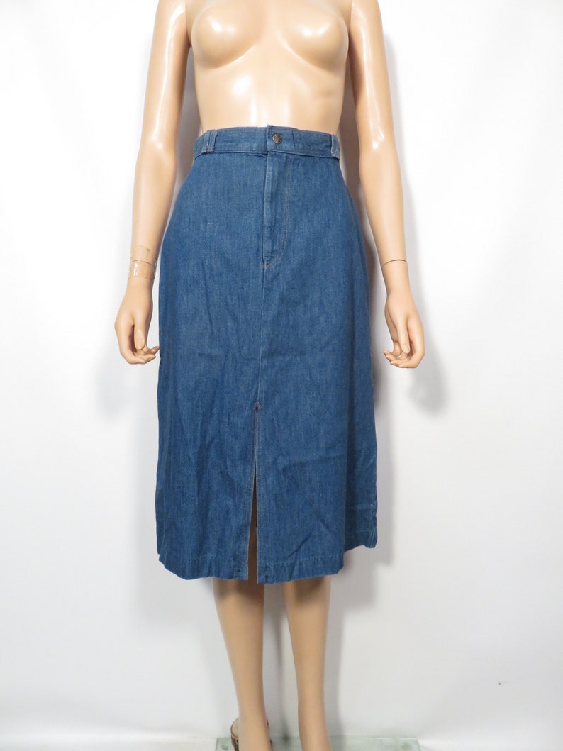 Vintage 70s High Waist Denim Midi Skirt Size XS 25 Waist image 10