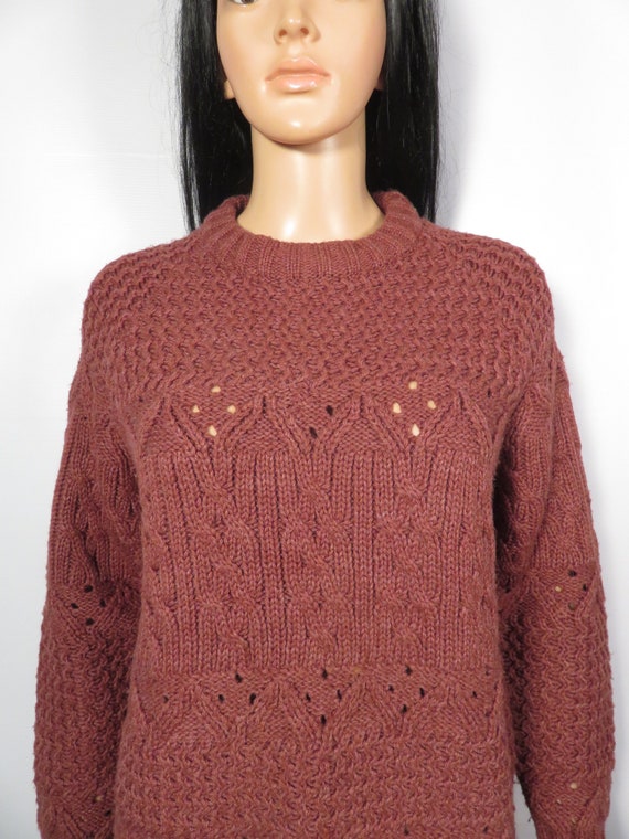 Vintage 70s Earthy Burgundy Tone Cable Knit Sweat… - image 2