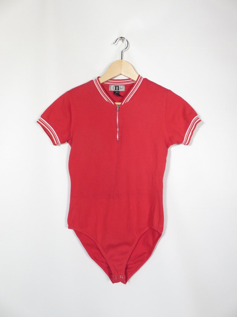 Vintage 90s Red Bodysuit With Zipper Detail Size S image 2