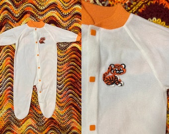 Vintage 70er Jahre Baby Body mit Tiger Aufnäher Size 3-6M