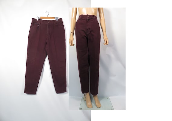 Vintage 90s High Waist Maroon Burgundy Wine Color Tapered Leg Mom