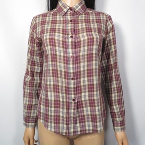 Vintage 70s Paper Thin Plaid Blouse Size M image 7