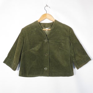 Vintage 60s Olive Green Cropped Corduroy Jacket With Half Sleeves Size M image 2