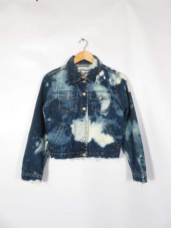 Vintage 90s Bleach Out Cropped Denim Jacket Size … - image 2