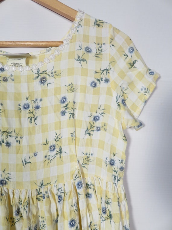 Vintage 90s Gingham Floral Babydoll Dress Size XS… - image 3