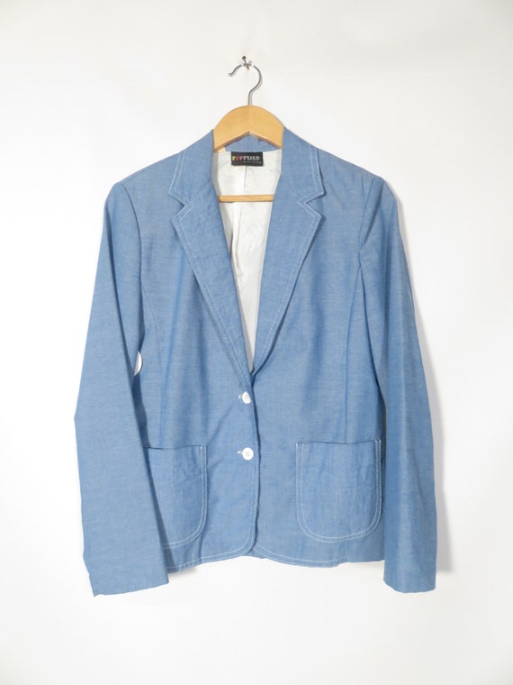 Vintage 70s/80s Chambray Lightweight 2 Button Spr… - image 2