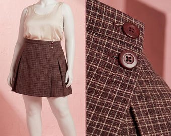 Vintage 1990s Plus Size Plaid Pleated Mini Wrap Skirt Size 18 36 Waist