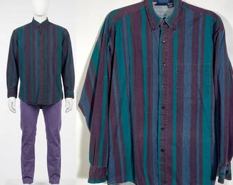 Vintage 1990s Herren Gestreiftes Baumwollhemd Made In USA Größe M
