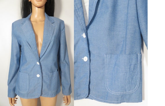 Vintage 70s/80s Chambray Lightweight 2 Button Spr… - image 1