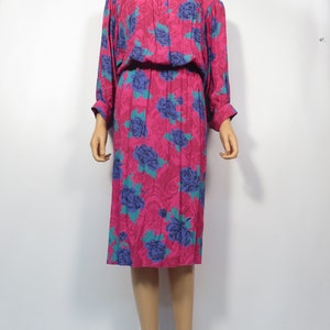 Vintage 80s Rose Print Secretary Dress Size S image 3