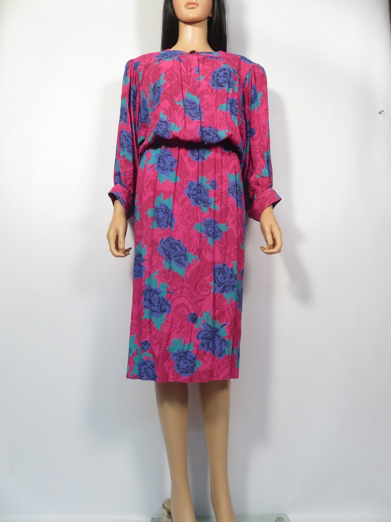 Vintage 80s Rose Print Secretary Dress Size S image 3