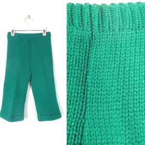 Vintage 70s Kids Bright Green Knit Pants Size 12M