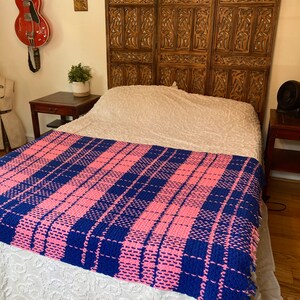 Vintage Pink And Blue Plaid Knit Blanket Throw image 5